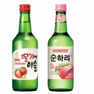 Kit com 2 Soju Bebida Coreana Morango e Pêssego 360ml